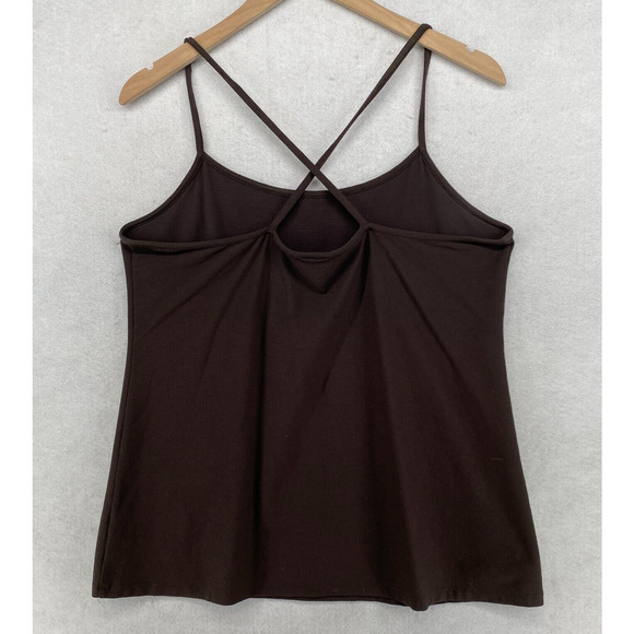 EILEEN FISHER Tank Top L Washable Stretch Crepe Cami Cross Back Shell Brown USA - Picture 3 of 11